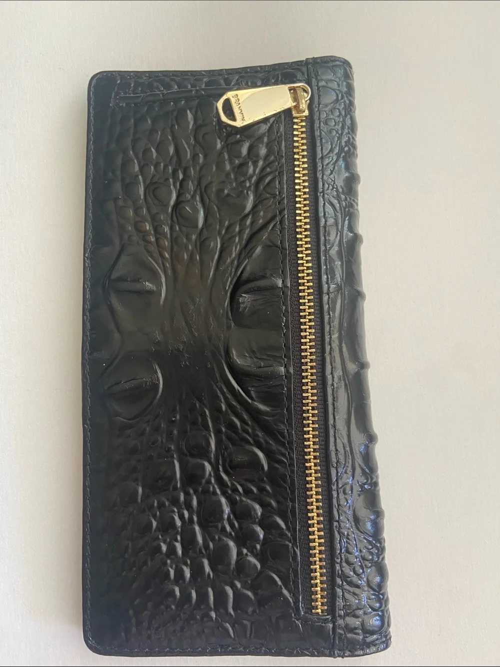 BRAHMIN Ady Wallet Melbourne Black Croc Leather Slim Bifold Wallet ID Window